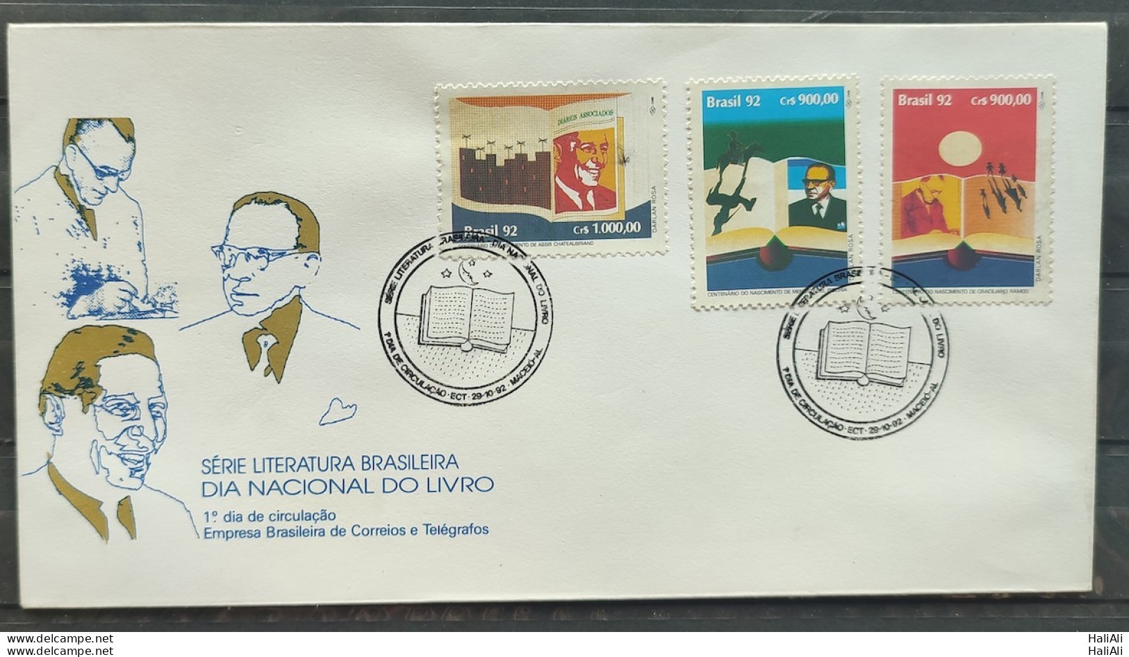 Brazil Envelope FDC 577 1992 Book Day Writers Literature CBC AL - FDC