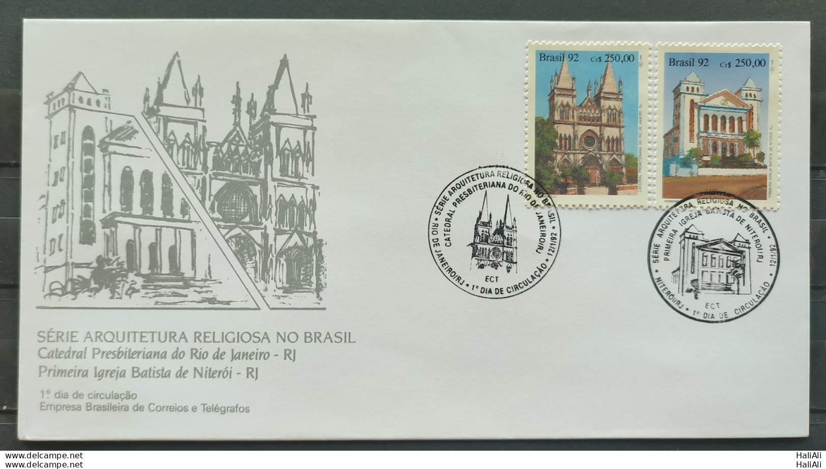 Brazil Envelope FDC 553 1992 Religious Architecture Church Religion CBC RJ 01 - FDC