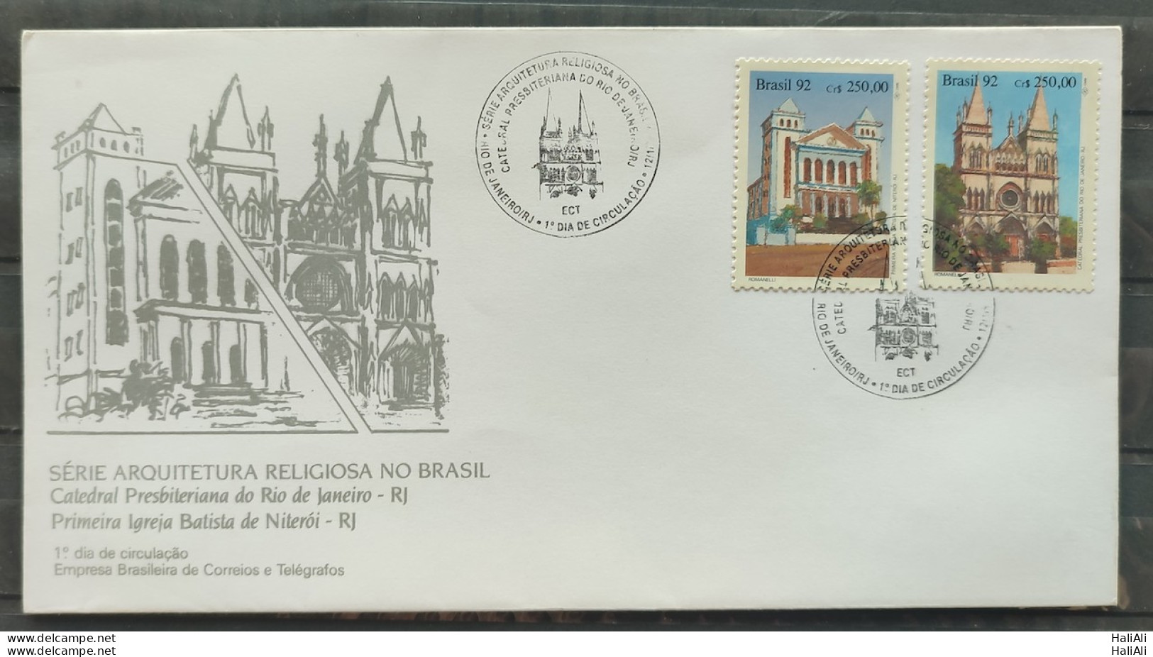 Brazil Envelope FDC 553 1992 Religious Architecture Church Religion CBC RJ 02 - FDC