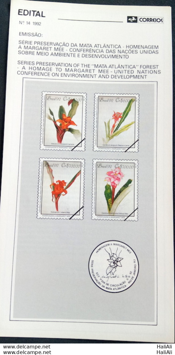 Brazil Brochure Edital 1992 14 Atlantica Flora Flora With Stamp - Storia Postale