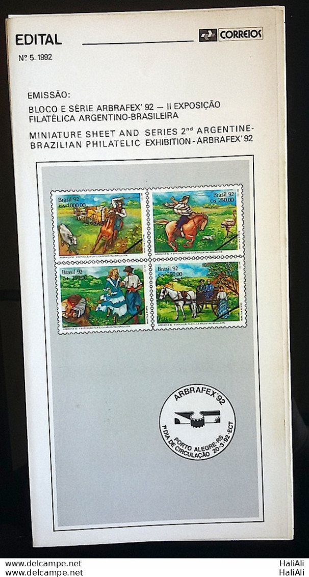 Brazil Brochure Edital 1992 05 ARBRAFEX Argentino Brazilian Without Stamp - Storia Postale