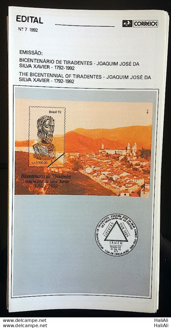 Brazil Brochure Edital 1992 07 Tiradentes Without Stamp - Storia Postale