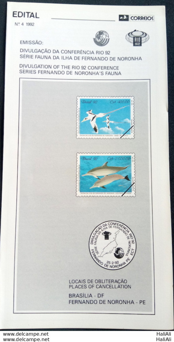 Brazil Brochure Edital 1992 04 Rio 92 Conference Fauna Fernando De Noronha Dolphin Bird Without Stamp - Storia Postale