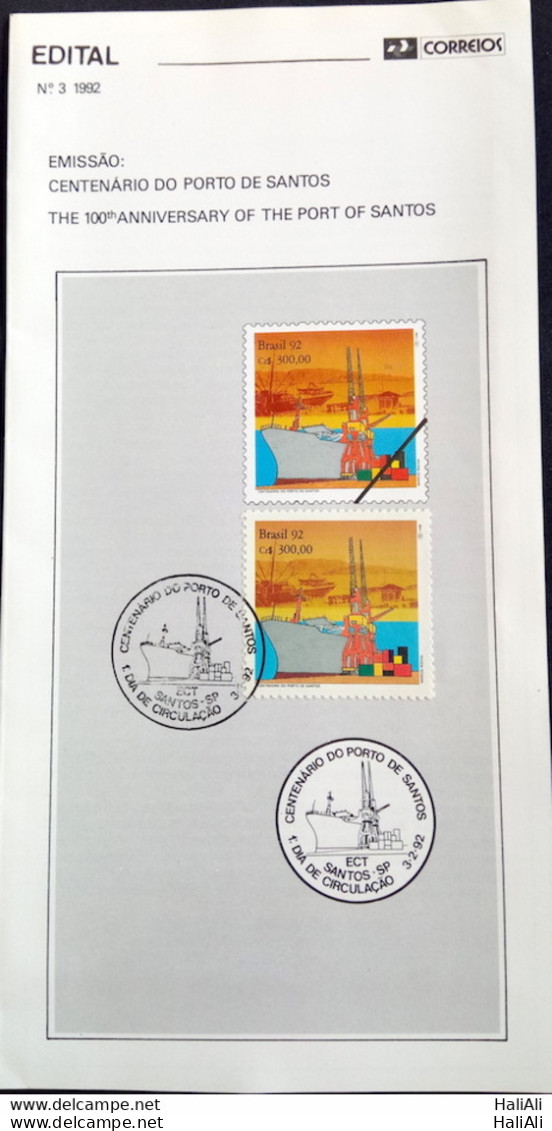 Brazil Brochure Edital 1992 03 Santos Transport With Stamp CBC SP Santos - Storia Postale