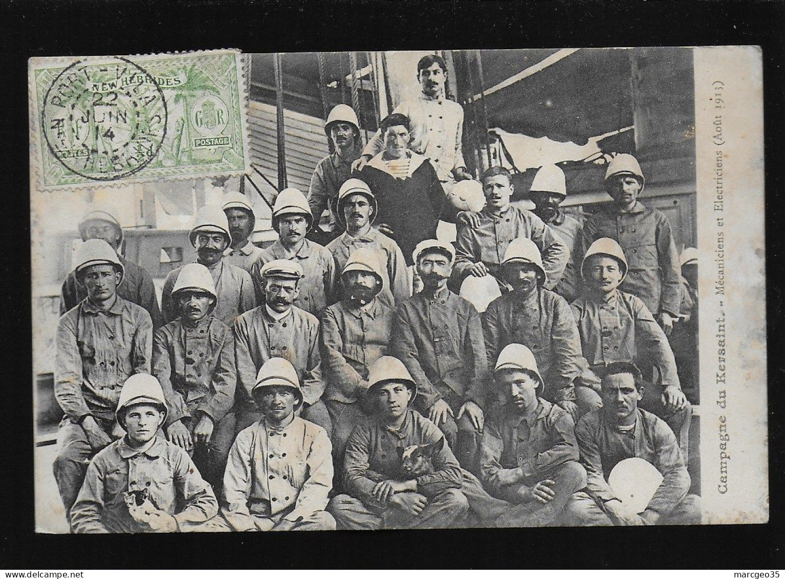 Campagne Du Kersaint Mécaniciens Et électriciens Photo De Groupe Sur Le Bateau ,  Timbre Stamp New Hebrides - Vanuatu