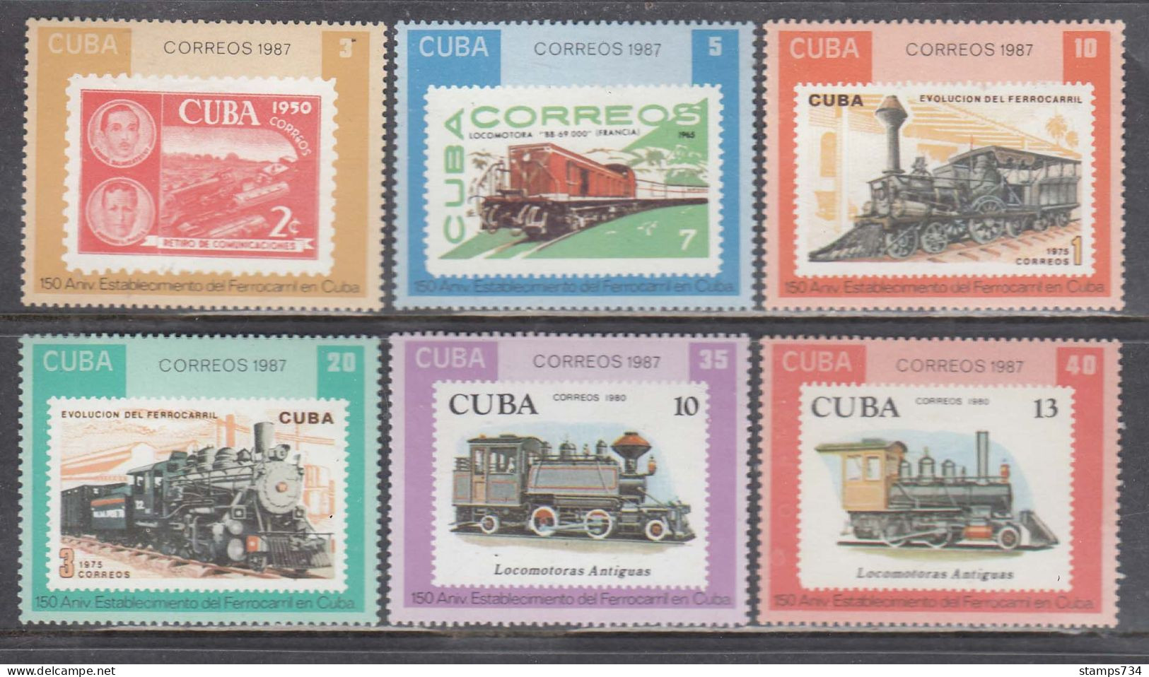 Cuba 1987 - 150 Years Of Railways In Cuba, Mi-Nr. 3142A/47A, MNH** - Nuovi