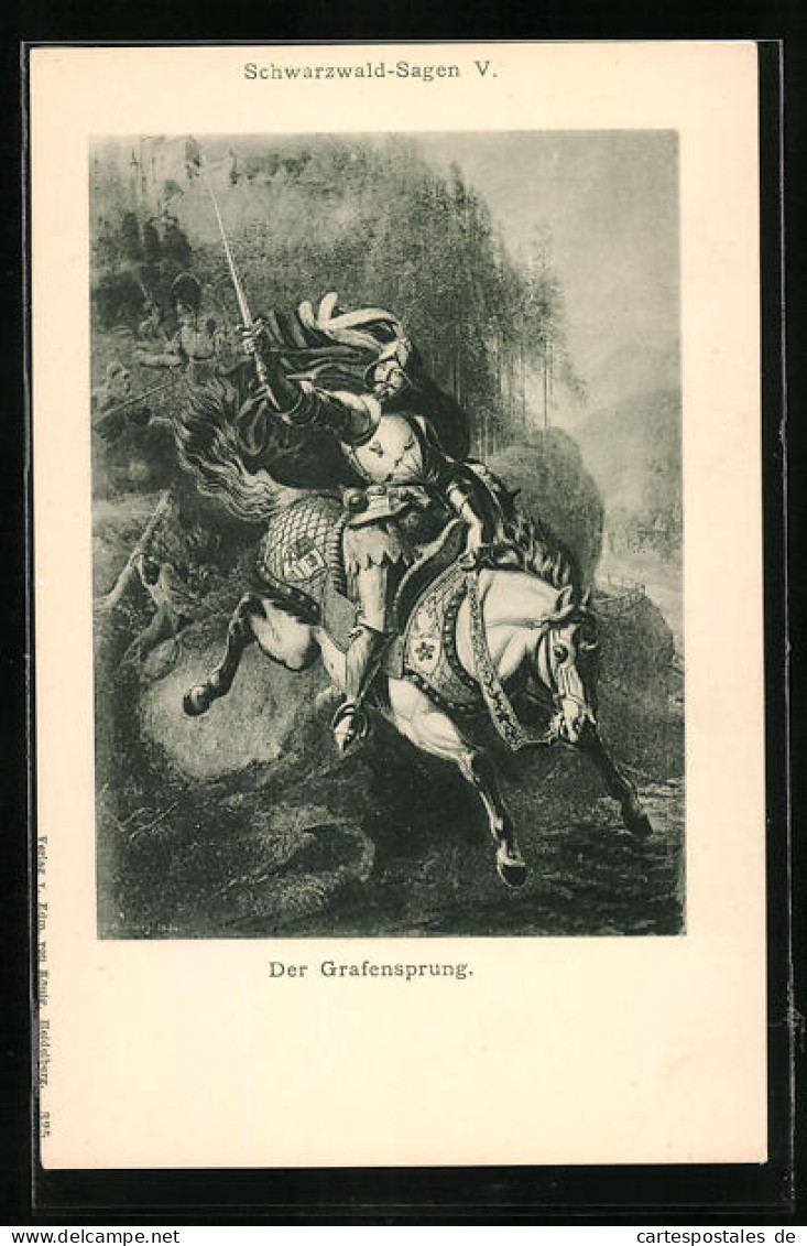 AK Schwarzwald-Sagen V, Der Grafensprung, Der Graf In Rüstung Zu Pferd Mit Dem Schwert Nach Oben Gestreckt  - Fiabe, Racconti Popolari & Leggende