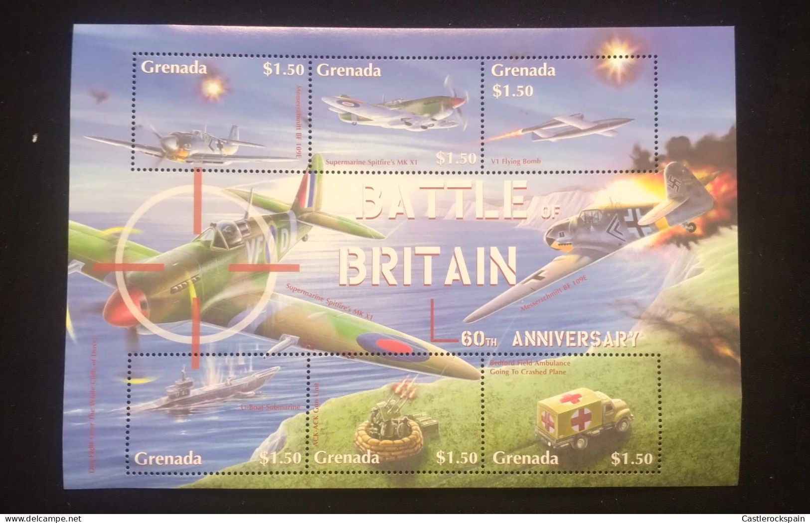 O) 2000 GRENADA, BATTLE OF BRITAIN, MESSESCHMITT BOMB BLAST, MSUPERMARINE SPITFIRE, FLYING BOMB, U-BOAT, ACK- ACK GUN UN - Grenade (1974-...)