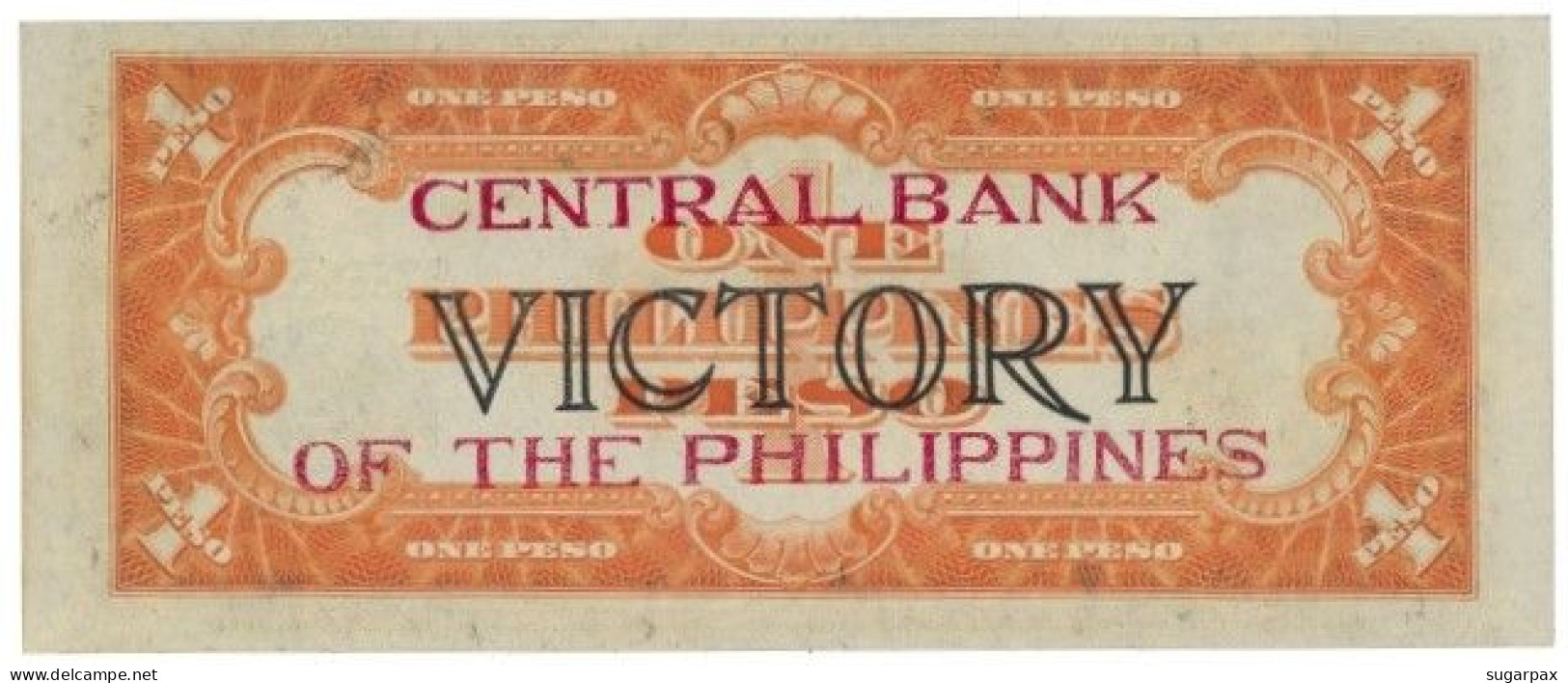 Philippines - 1 Peso - ND ( 1949 ) - Pick 117 - AUNC. - Serie VICTORY With RED Overprint CENTRAL BANK OF PHILIPPINES - Filipinas