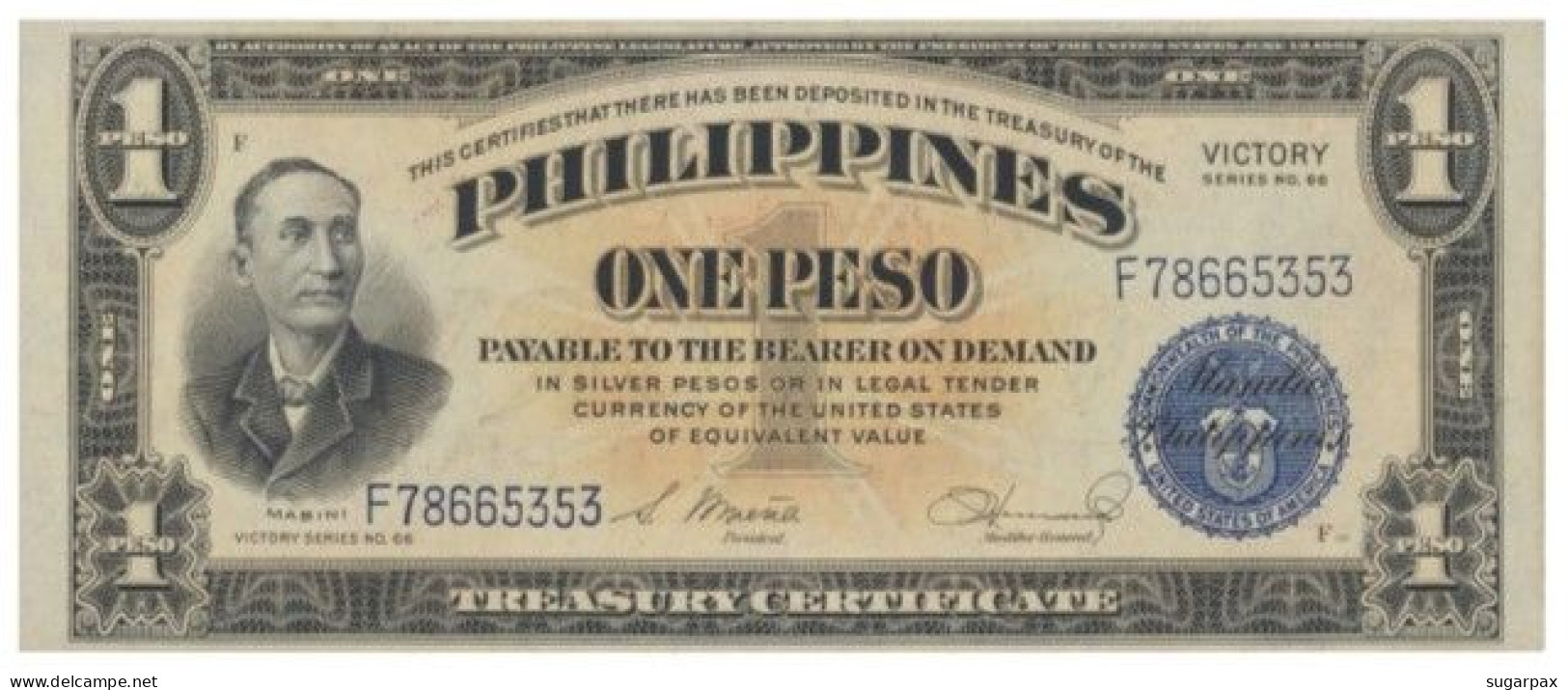 Philippines - 1 Peso - ND ( 1949 ) - Pick 117 - AUNC. - Serie VICTORY With RED Overprint CENTRAL BANK OF PHILIPPINES - Filipinas