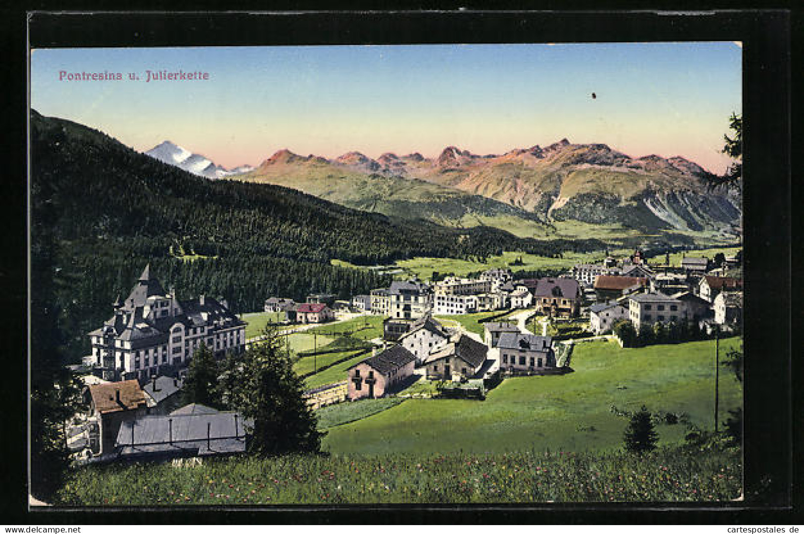 AK Pontresina, Ortstotale Mit Blick Auf Die Julierkette  - Pontresina