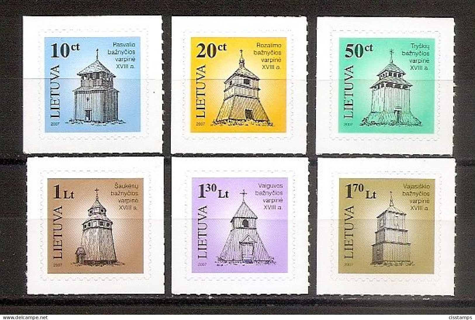 LITHUANIA 2007●Architecture●Wooden Church Belfries Mi921-26●MNH - Churches & Cathedrals