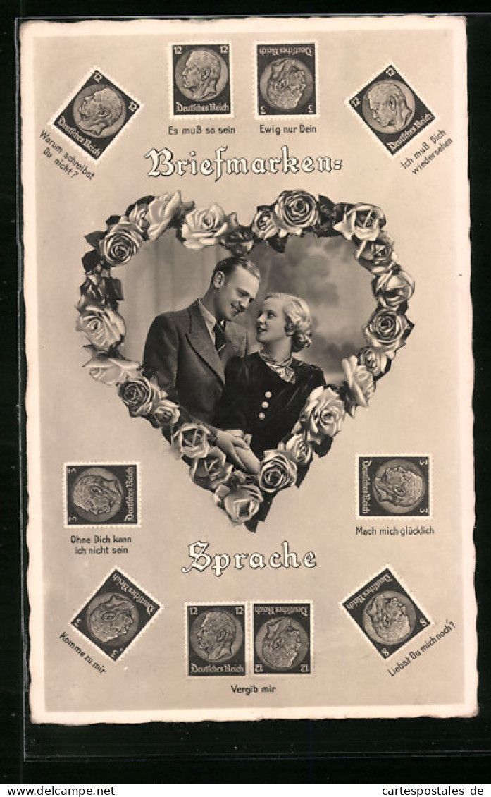 AK Briefmarkensprache: Es Muss So Sein, Ewig Nur Dein, Liebespaar  - Postzegels (afbeeldingen)