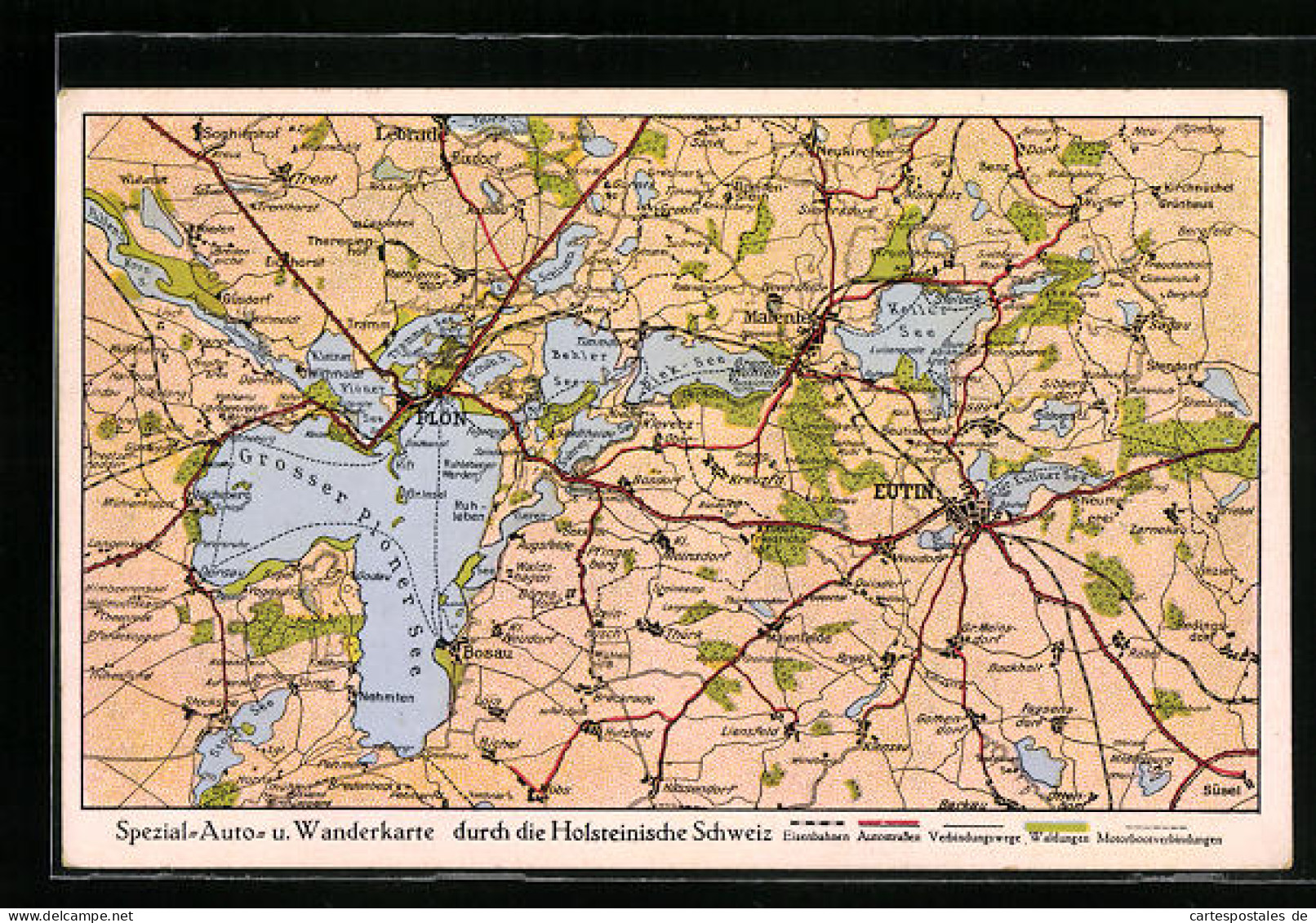 Künstler-AK Plön /Holsteinische Schweiz, Landkarte Mit Eutin, Malente Und Bösdorf  - Cartes Géographiques