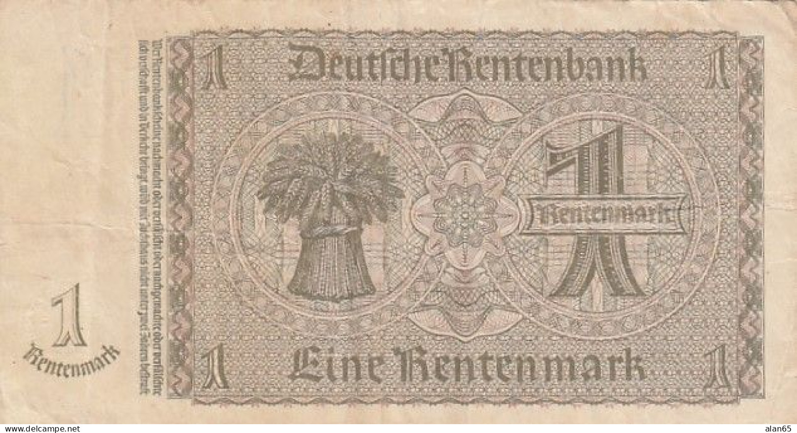 Germany #173b, 1 Rentenmark 1937 Banknote - 1 Rentenmark