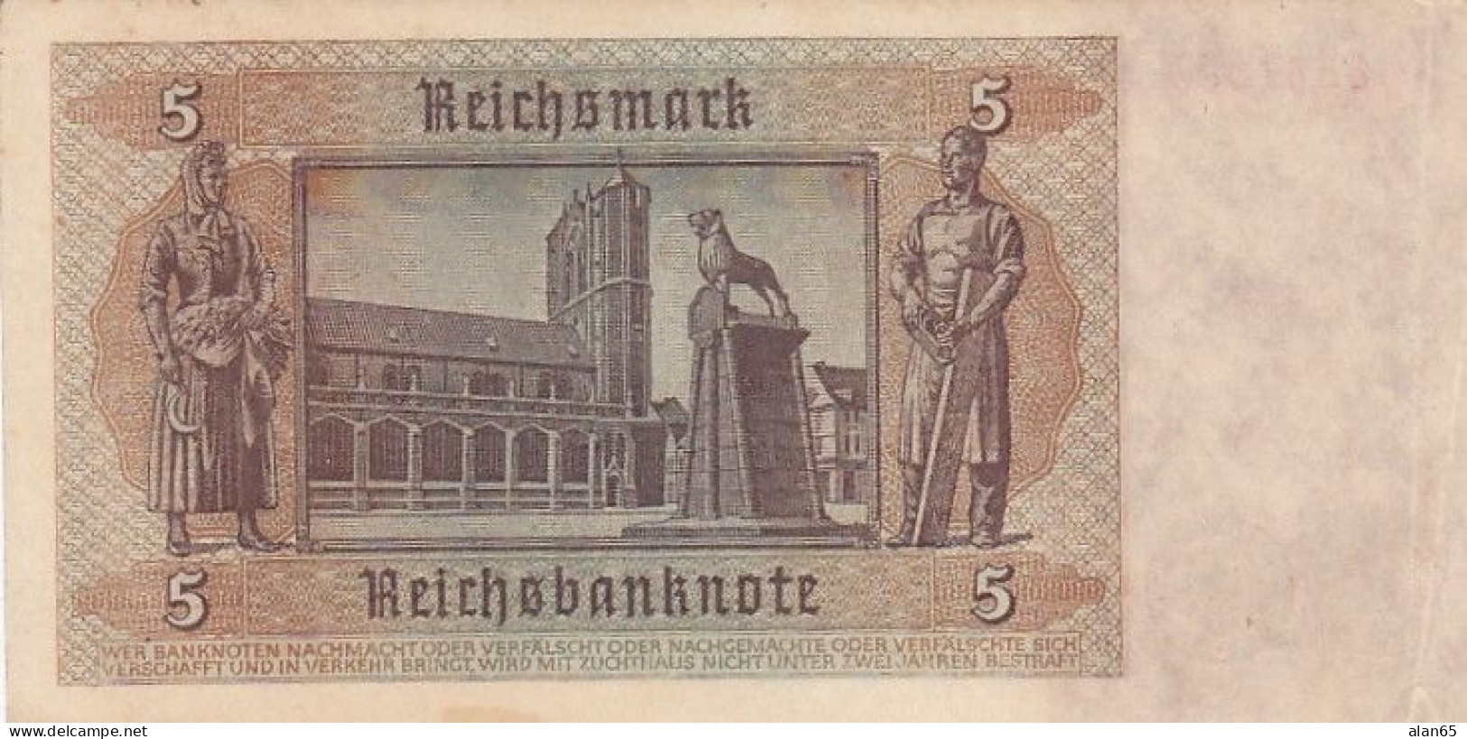 Germany #186a, 5 Marks 1942 Banknotes 3 Consecutive Serial Numbers - 5 Reichsmark