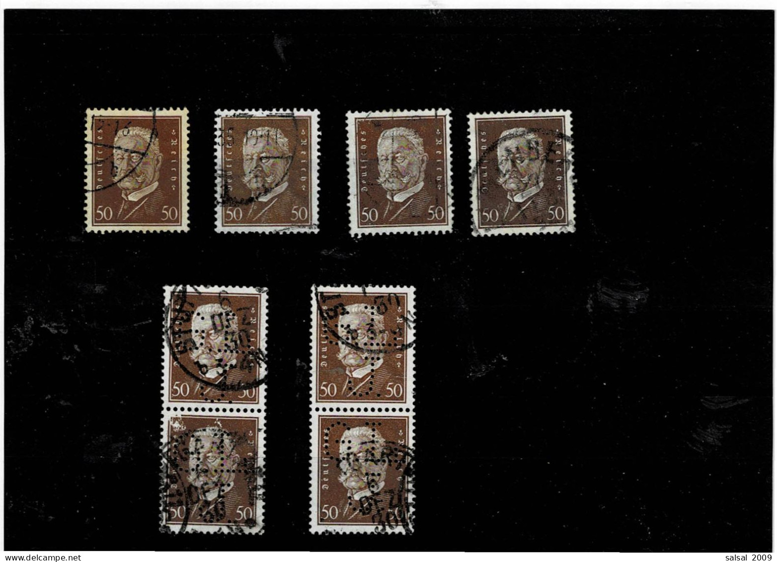 GERMANIA REICH ,"Effigie Del Presidente" ,50p. ,4 Sciolti +2 Coppie PERFIN ,usati ,qualita Ottima - Used Stamps