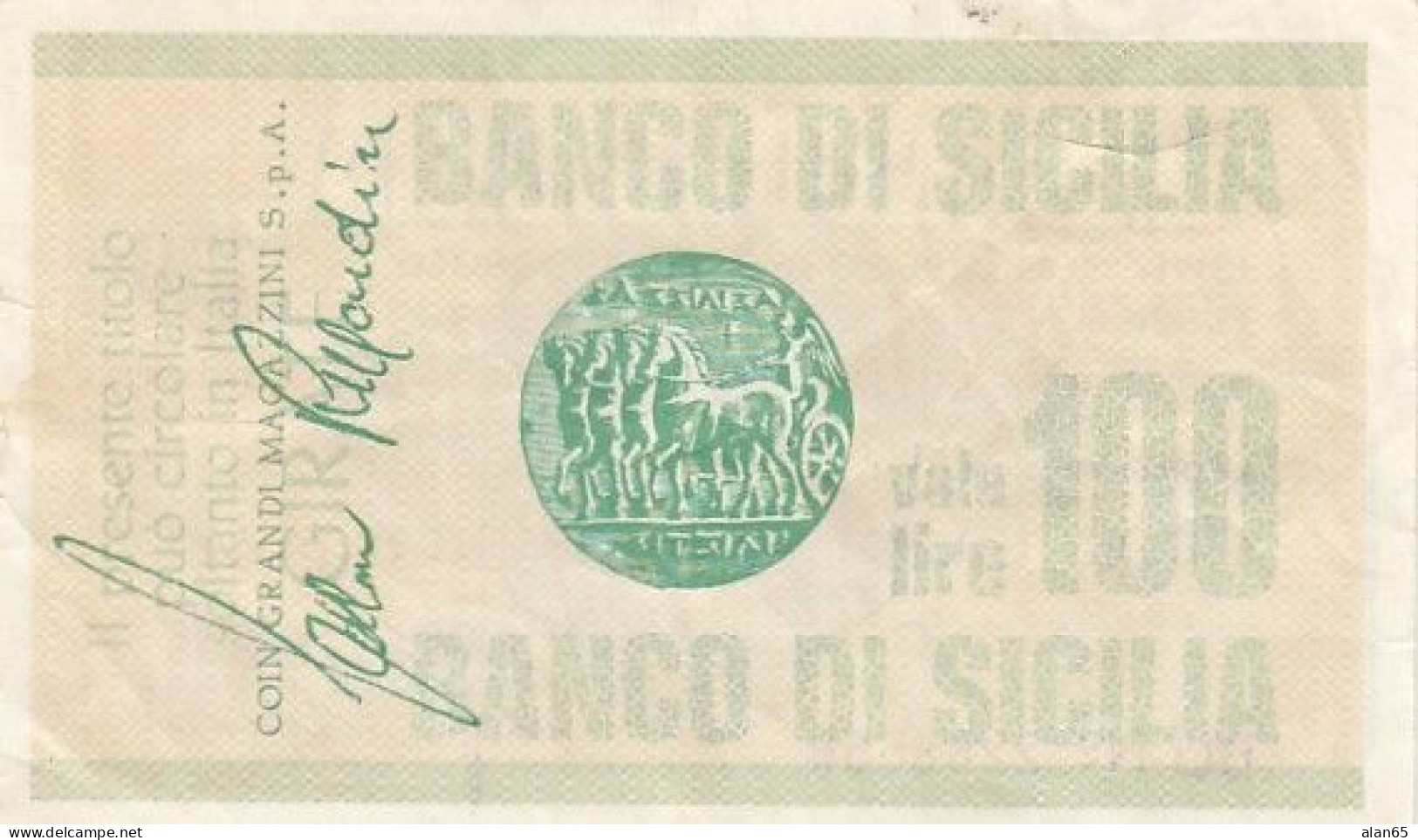 Italy Banco Di Sicilia 100 Lire 1977 Mini-check - [10] Chèques