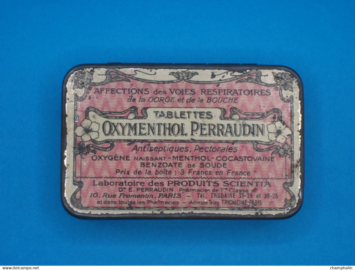 Boîte En Métal Ancienne - Tablettes Oxymenthol Perraudin - Laboratoire De Produits Scientia à Paris (75) - Boxes