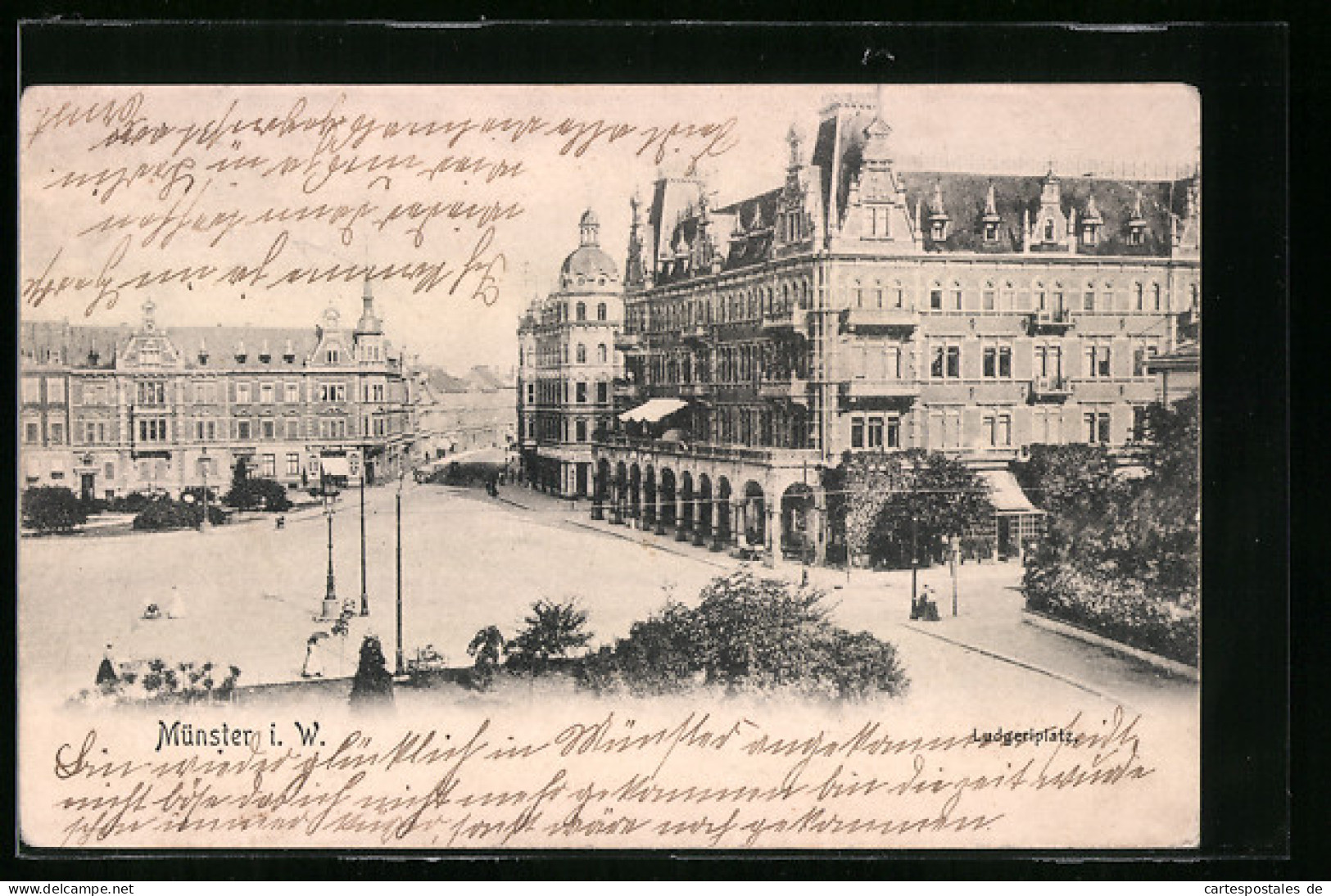 AK Münster I. W., Ludgeriplatz Mit Passanten  - Muenster