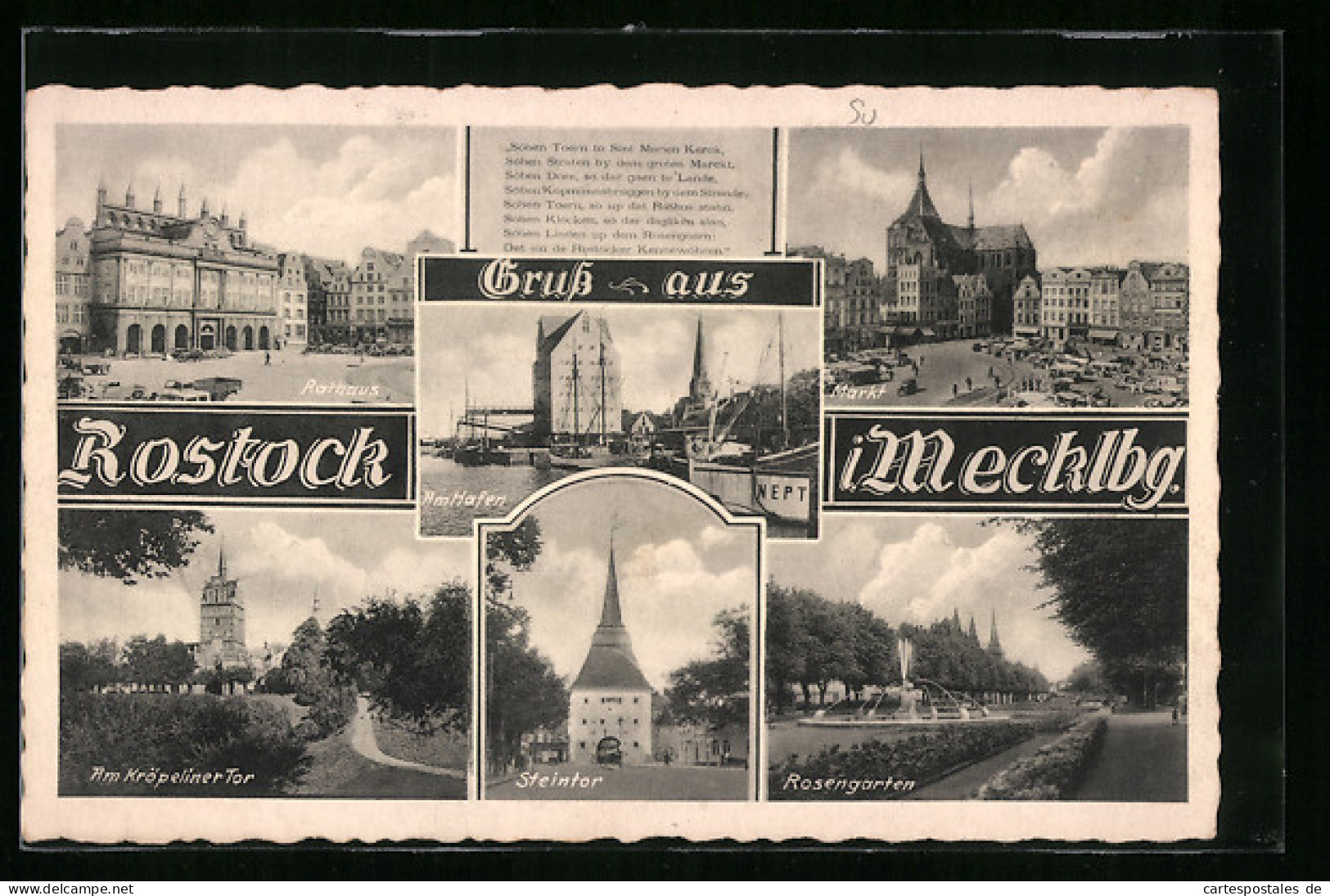 AK Rostock I. Mecklbg., Rathaus, Markt Und Rosengarten  - Rostock