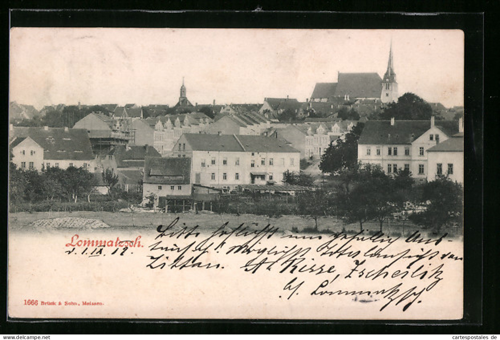 AK Lommatzsch, Teilansicht Mit Kirche  - Lommatzsch