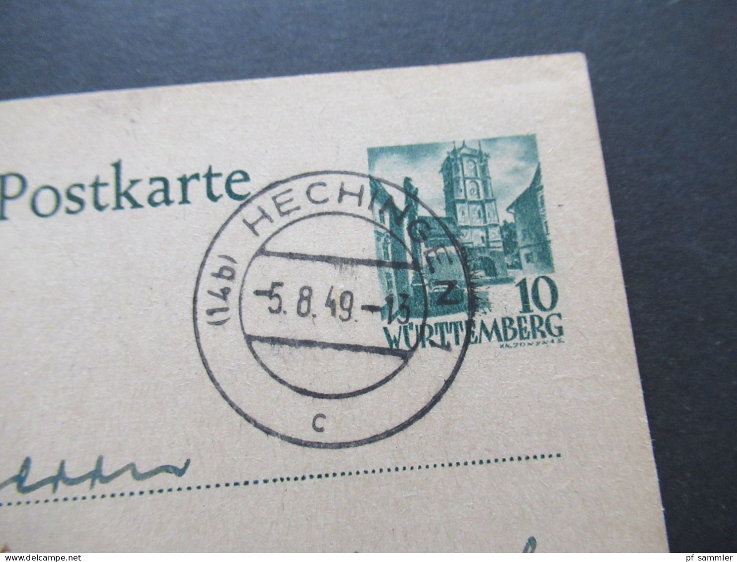 Französische Zone Württemberg 1949 Ganzsache P 2 Tagesstempel Hechingen Abs. Stp. Jungingen Hohenz. Bahnhofstr. - Württemberg