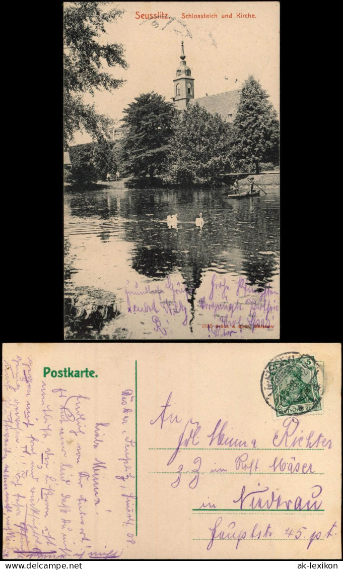 Diesbar-Seußlitz-Nünchritz (Elbe) Schlossteich Und Kirche. 1908 - Diesbar-Seusslitz