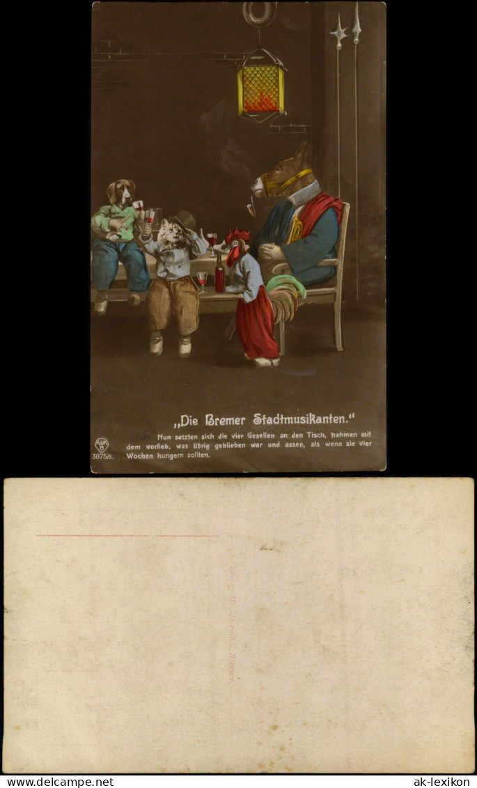 Ansichtskarte  Märchen ,,Die Bremer Stadtmusikanten." Fotokunst Am Tisch 1913 - Märchen, Sagen & Legenden