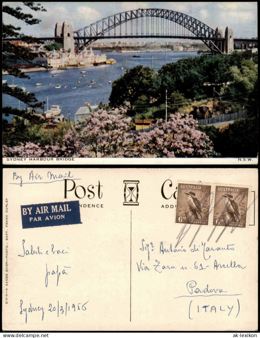 Postcard Sydney Harbour Bridge 1956  Gel. Airmail - Sydney