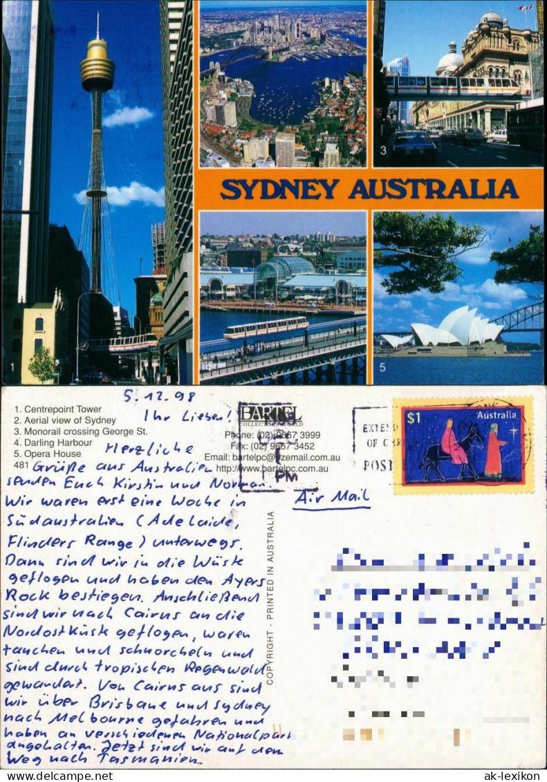 Postcard Sydney MB Tower, Luftbild, Straße 1998 - Sydney