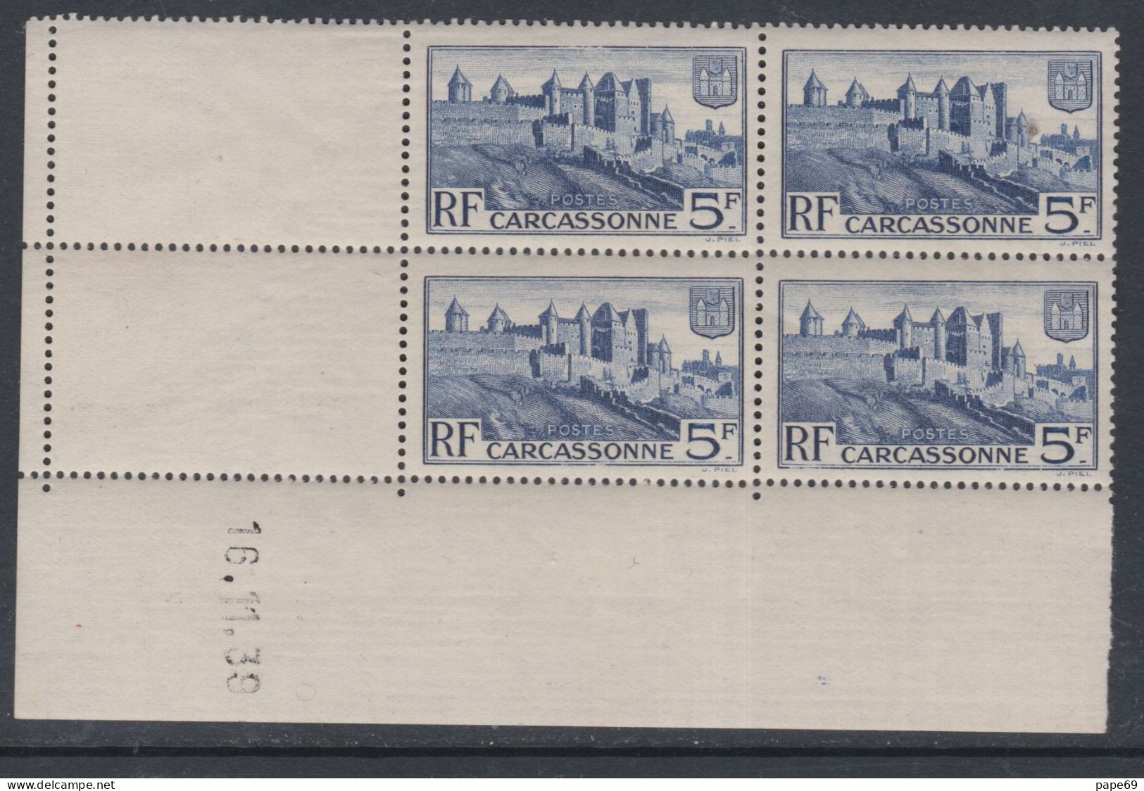 France N° 392 XX  Carcassonne En Bloc De 4 Coin Daté Du 16 . 11 . 39  Sans Charnière, TB - 1930-1939