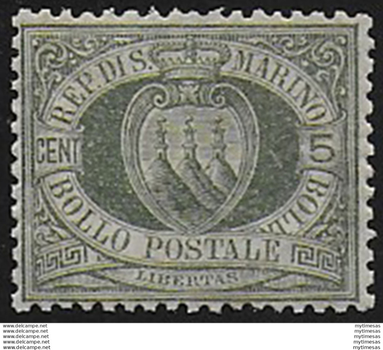 1892 San Marino Stemma 5c. Verde Oliv. Bc MNH Sassone N. 13 - Andere & Zonder Classificatie