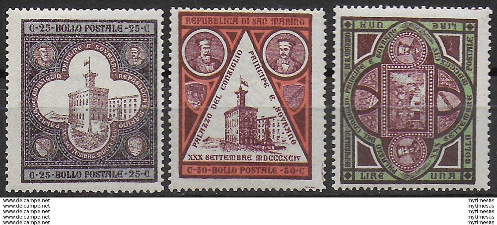 1894 San Marino Palazzo Del Governo 3v. MNH Sassone N. 23/25 - Andere & Zonder Classificatie