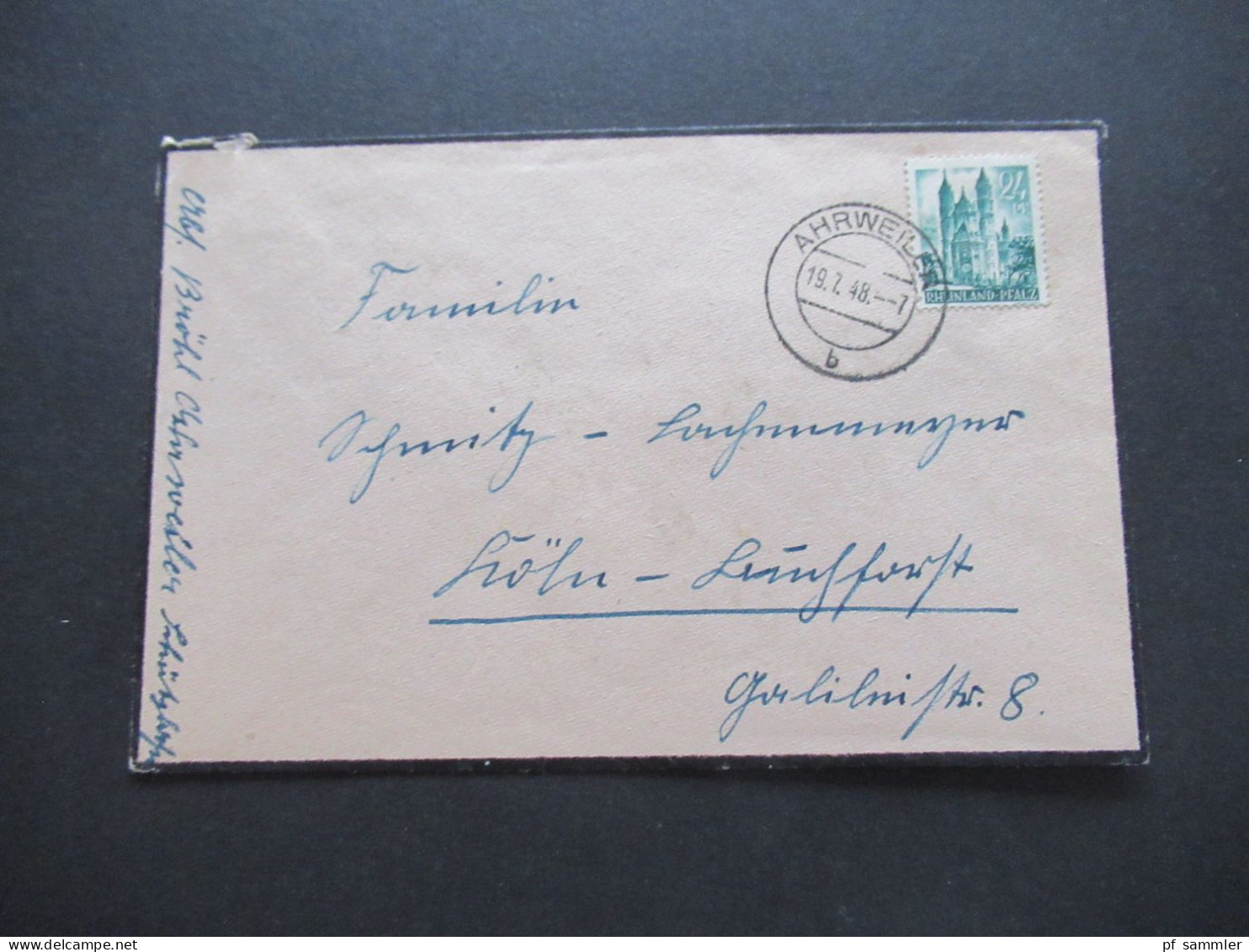 Französische Zone Rheinland Pfalz 1948 Nr.2 EF Sauberer Tagesstempel Ahrweiler Fernbrief Nach Köln Gesendet Trauerbrief - Rheinland-Pfalz