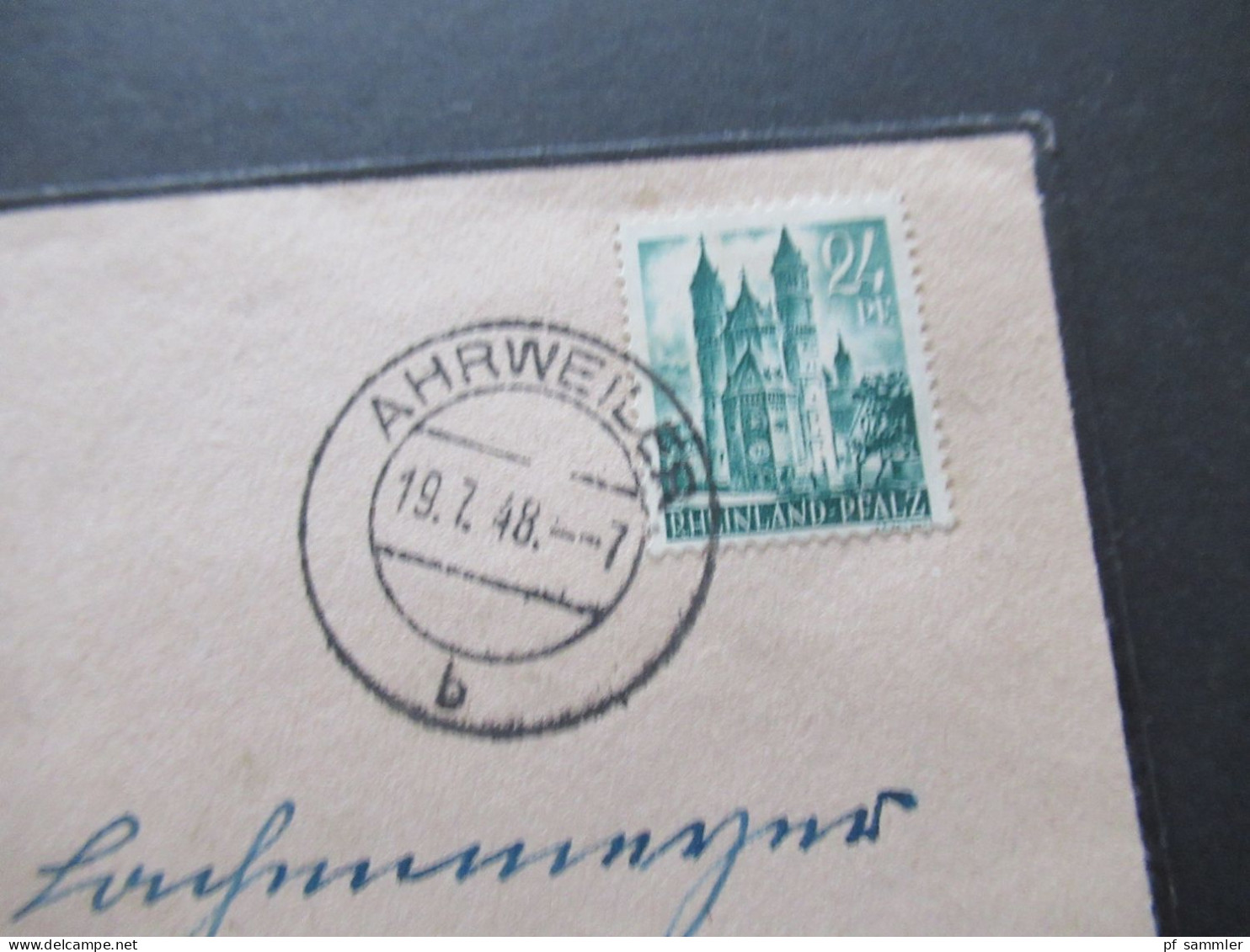 Französische Zone Rheinland Pfalz 1948 Nr.2 EF Sauberer Tagesstempel Ahrweiler Fernbrief Nach Köln Gesendet Trauerbrief - Renania-Palatinato