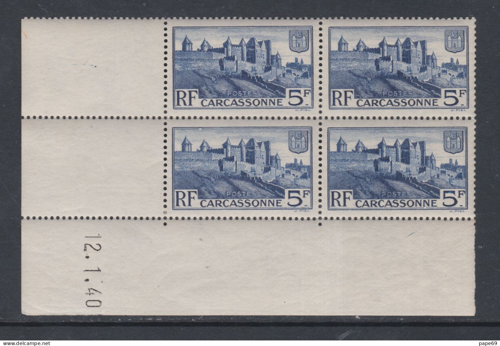 France N° 392 XX  Carcassonne En Bloc De 4 Coin Daté Du 12 . 1 . 40  Sans Charnière, TB - 1930-1939