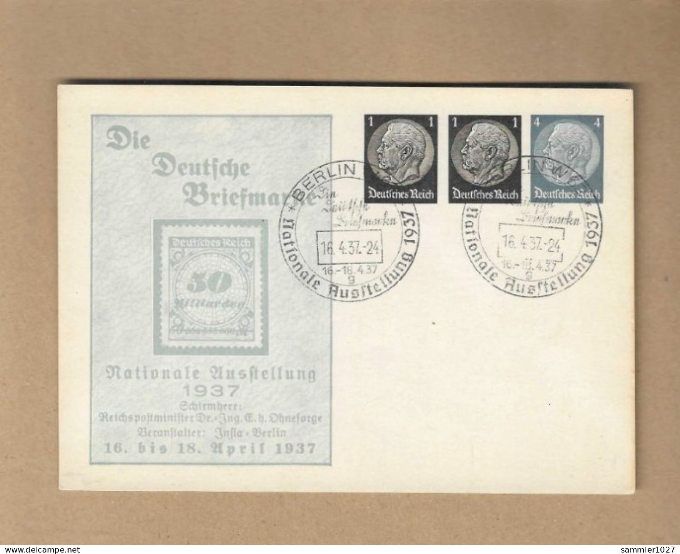 Los Vom 21.04 -  Privatganzsache Berlin 1937 - Entiers Postaux Privés