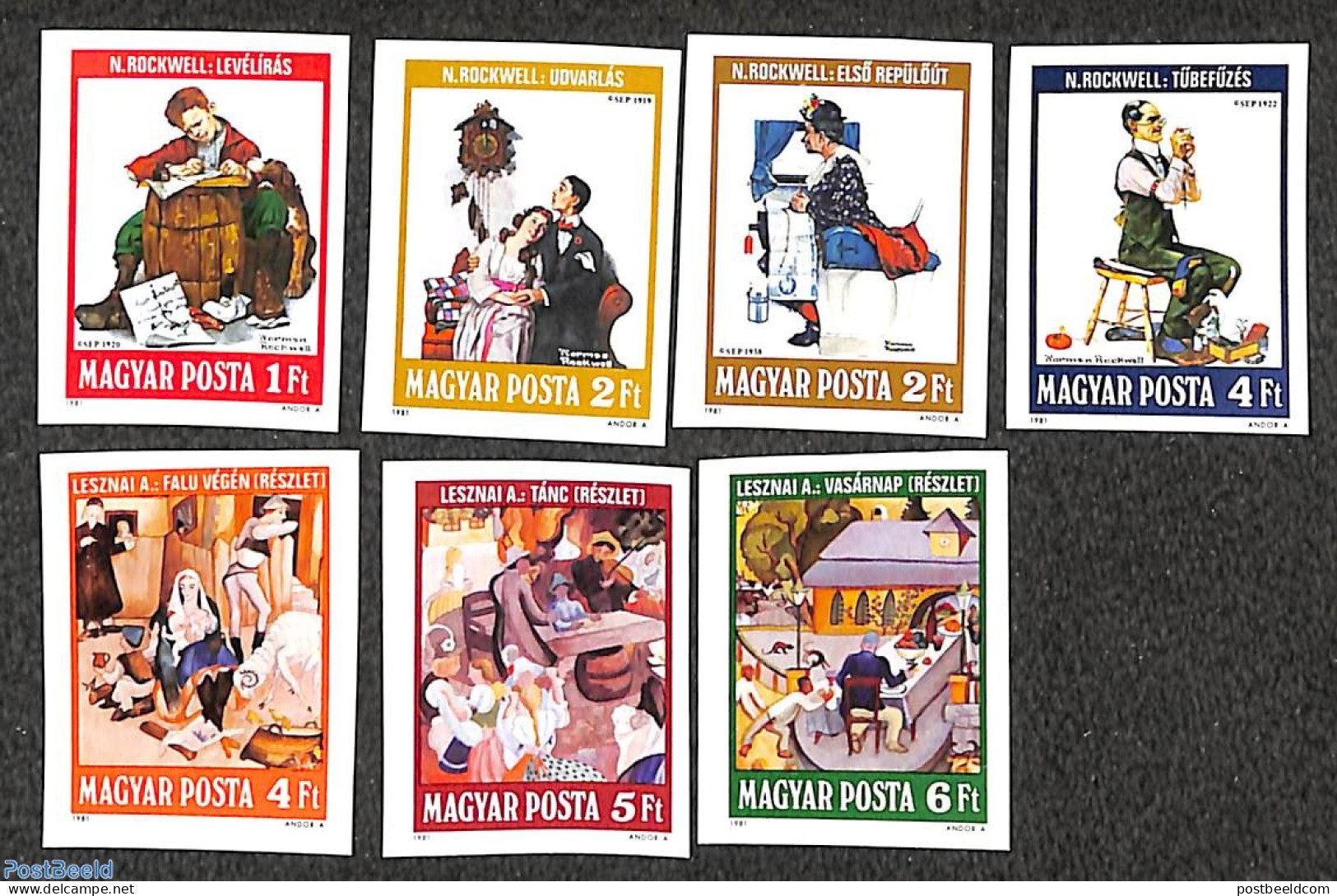 Hungary 1981 Norman Rockwell Paintings 7v Imperforated, Mint NH, Art - Modern Art (1850-present) - Norman Rockwell - Ungebraucht