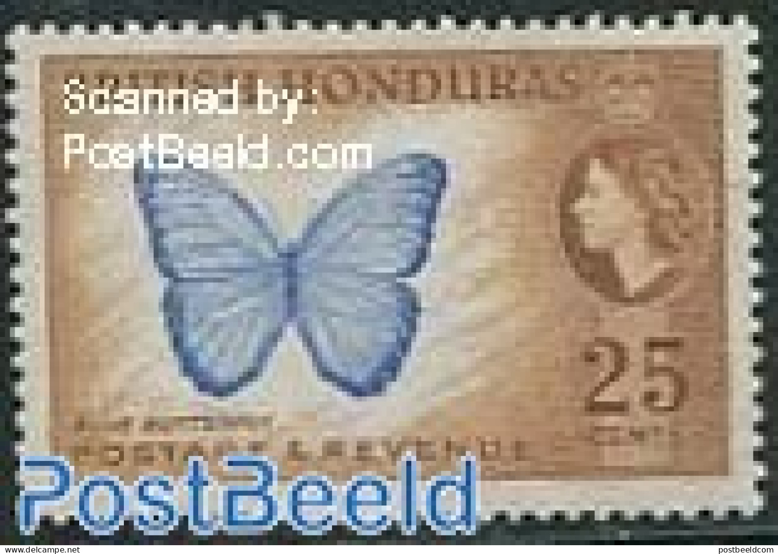 Belize/British Honduras 1953 25c, Stamp Out Of Set, Mint NH, Nature - Butterflies - British Honduras (...-1970)