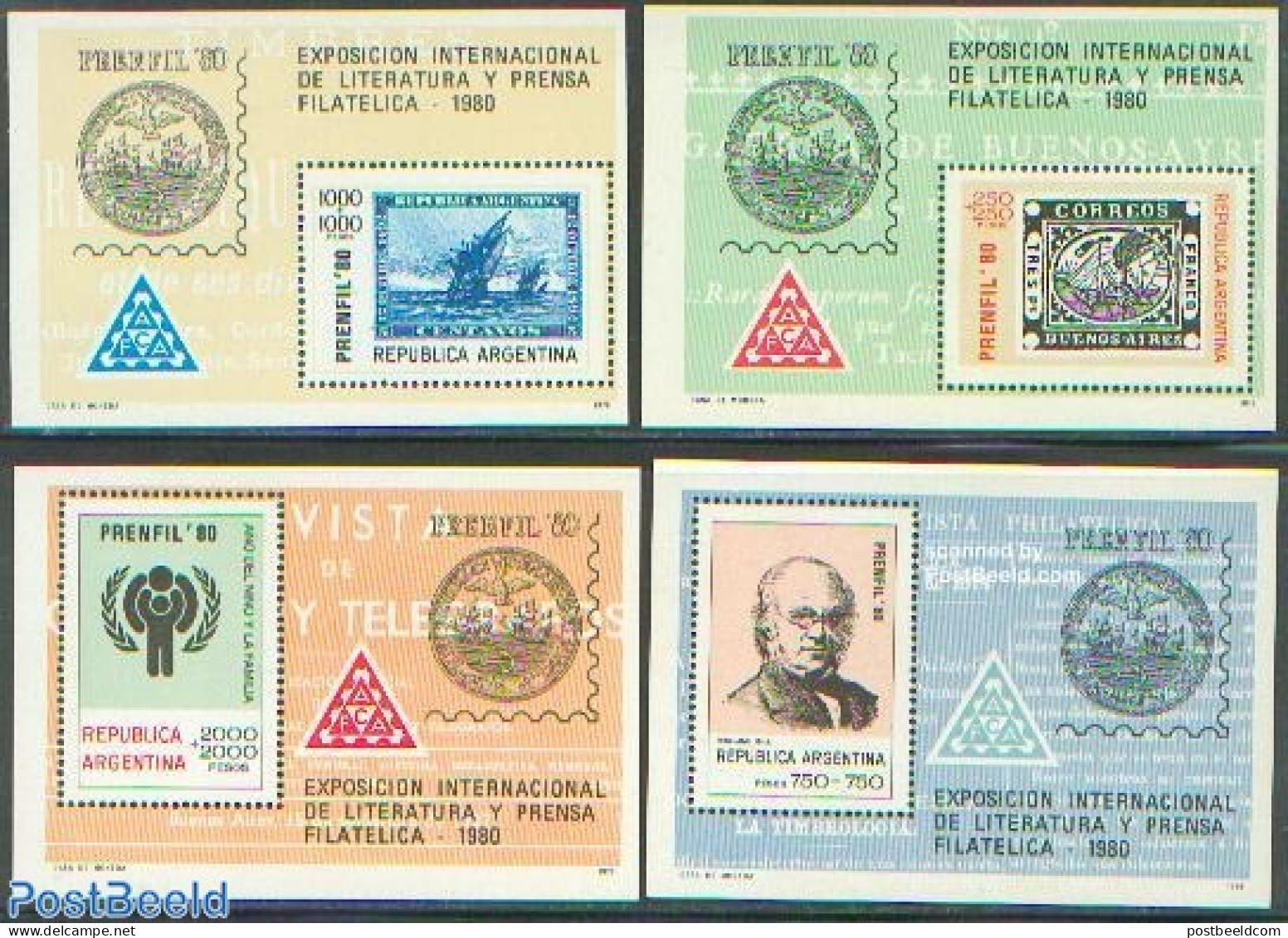 Argentina 1979 Prenfil 80 4 S/s, Mint NH, Transport - Stamps On Stamps - Ships And Boats - Nuovi