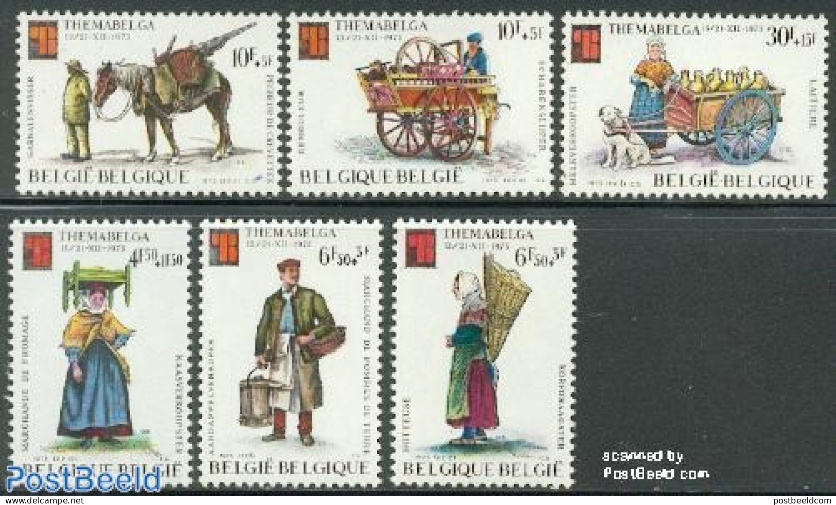 Belgium 1975 Themabelga 6v, Mint NH, Nature - Various - Dogs - Horses - Costumes - Folklore - Street Life - Nuevos