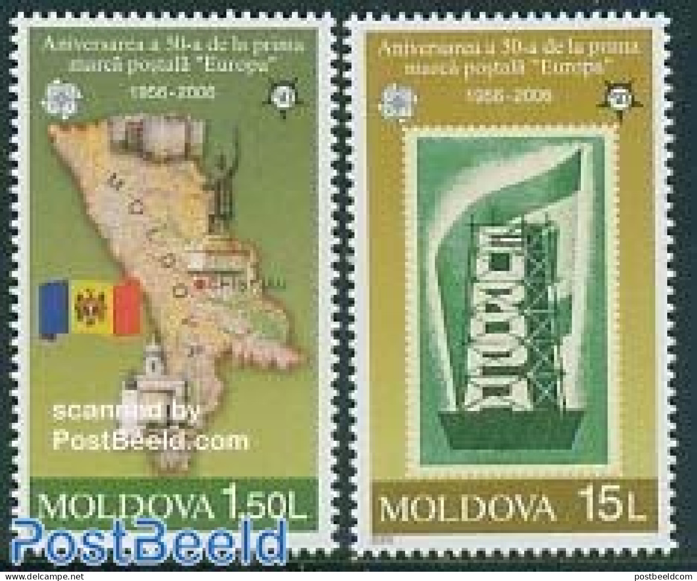Moldova 2005 50 Years Europa Stamps 2v, Mint NH, History - Various - Europa Hang-on Issues - Stamps On Stamps - Maps - Idées Européennes