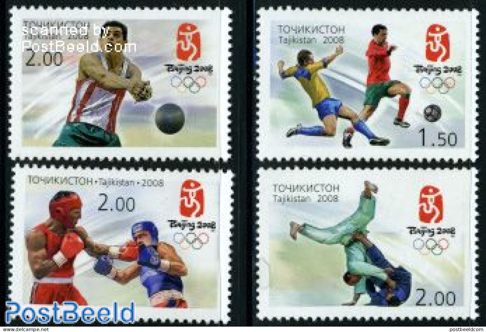 Tajikistan 2008 Olympic Games Beijing 4v, Mint NH, Sport - Athletics - Boxing - Football - Judo - Olympic Games - Spor.. - Leichtathletik