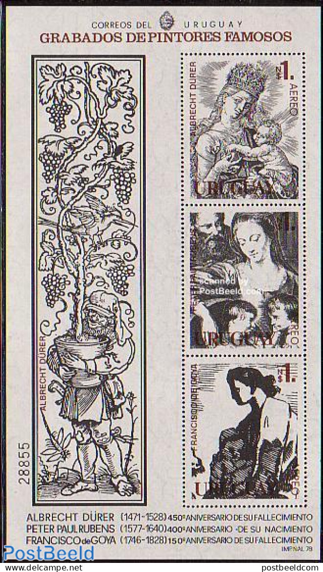 Uruguay 1978 Durer/Rubens S/s, Mint NH, Nature - Wine & Winery - Art - Dürer, Albrecht - Paintings - Rubens - Wein & Alkohol