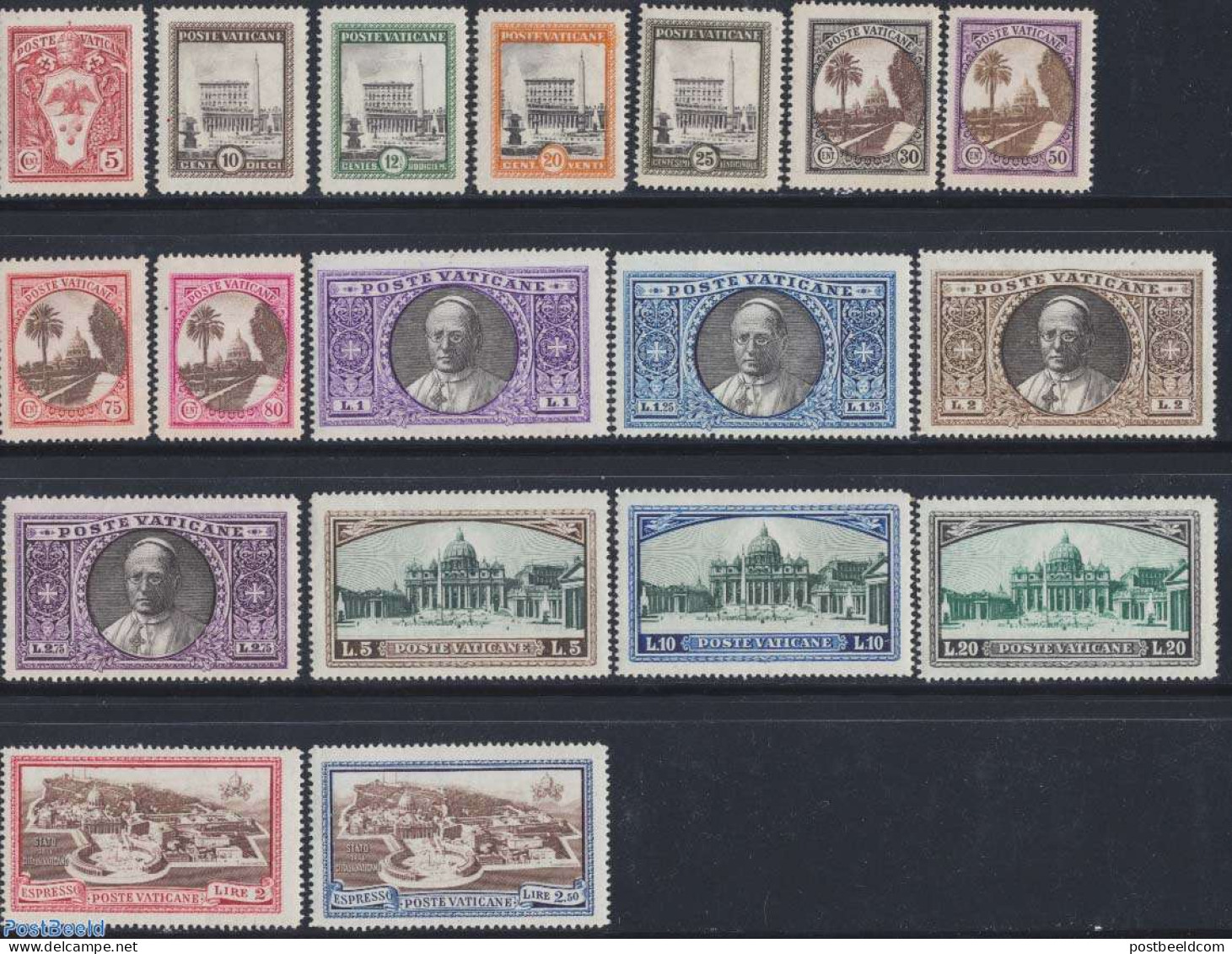 Vatican 1933 Definitives 18v, Unused (hinged), Religion - Pope - Nuevos