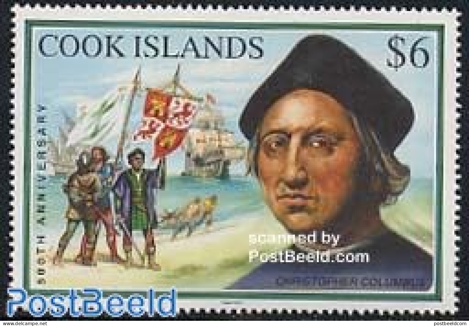 Cook Islands 1992 Discovery Of America 1v, Mint NH, History - Transport - Explorers - Flags - Ships And Boats - Explorers