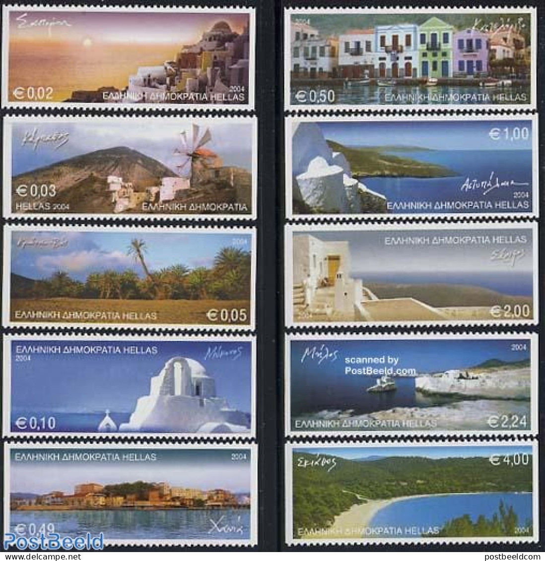 Greece 2004 Tourism 10v Coil, Mint NH, Nature - Transport - Various - Trees & Forests - Ships And Boats - Mills (Wind .. - Nuovi