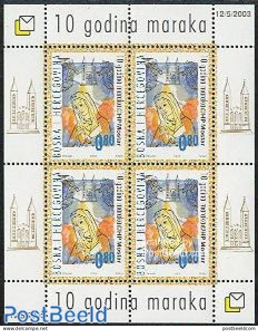 Bosnia Herzegovina - Croatic Adm. 2003 10 Years Stamps S/s, Mint NH, Religion - Angels - Churches, Temples, Mosques, S.. - Christentum