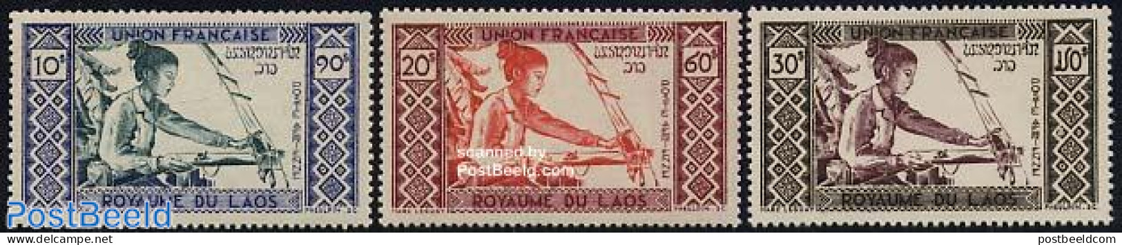 Laos 1952 Airmail 3v, Unused (hinged), Various - Textiles - Textile